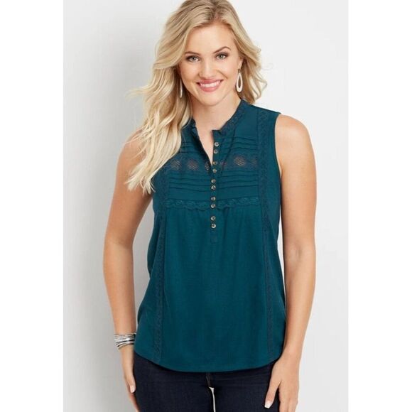 NWT Maurice’s Solid Ribbed Crochet Trim Henley Tank Top SZ XS - Picture 1 of 11